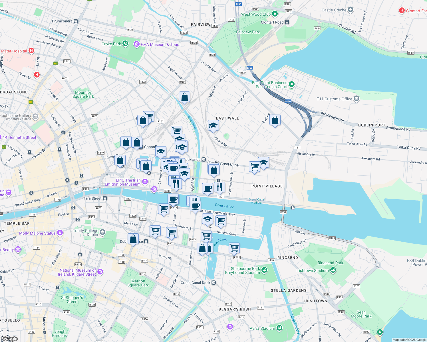 map of restaurants, bars, coffee shops, grocery stores, and more near in 