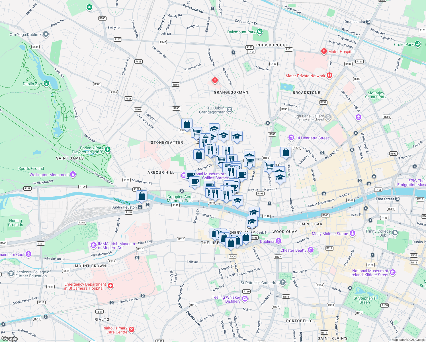 map of restaurants, bars, coffee shops, grocery stores, and more near in 