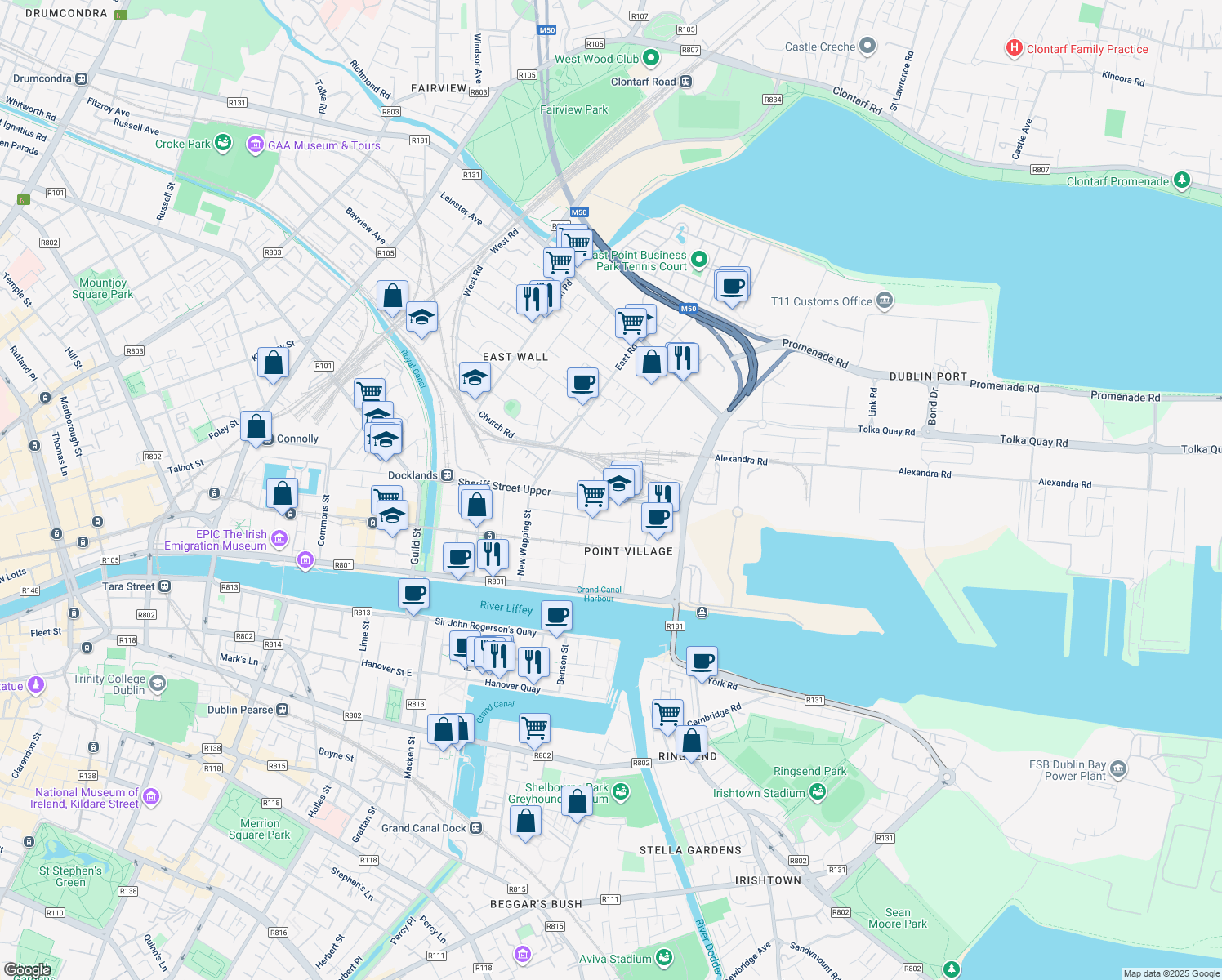 map of restaurants, bars, coffee shops, grocery stores, and more near in 