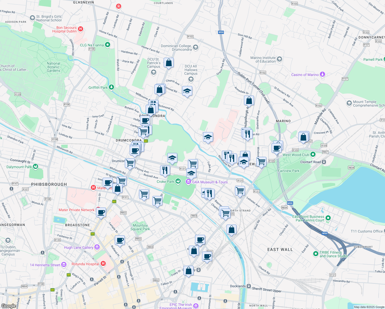 map of restaurants, bars, coffee shops, grocery stores, and more near in 