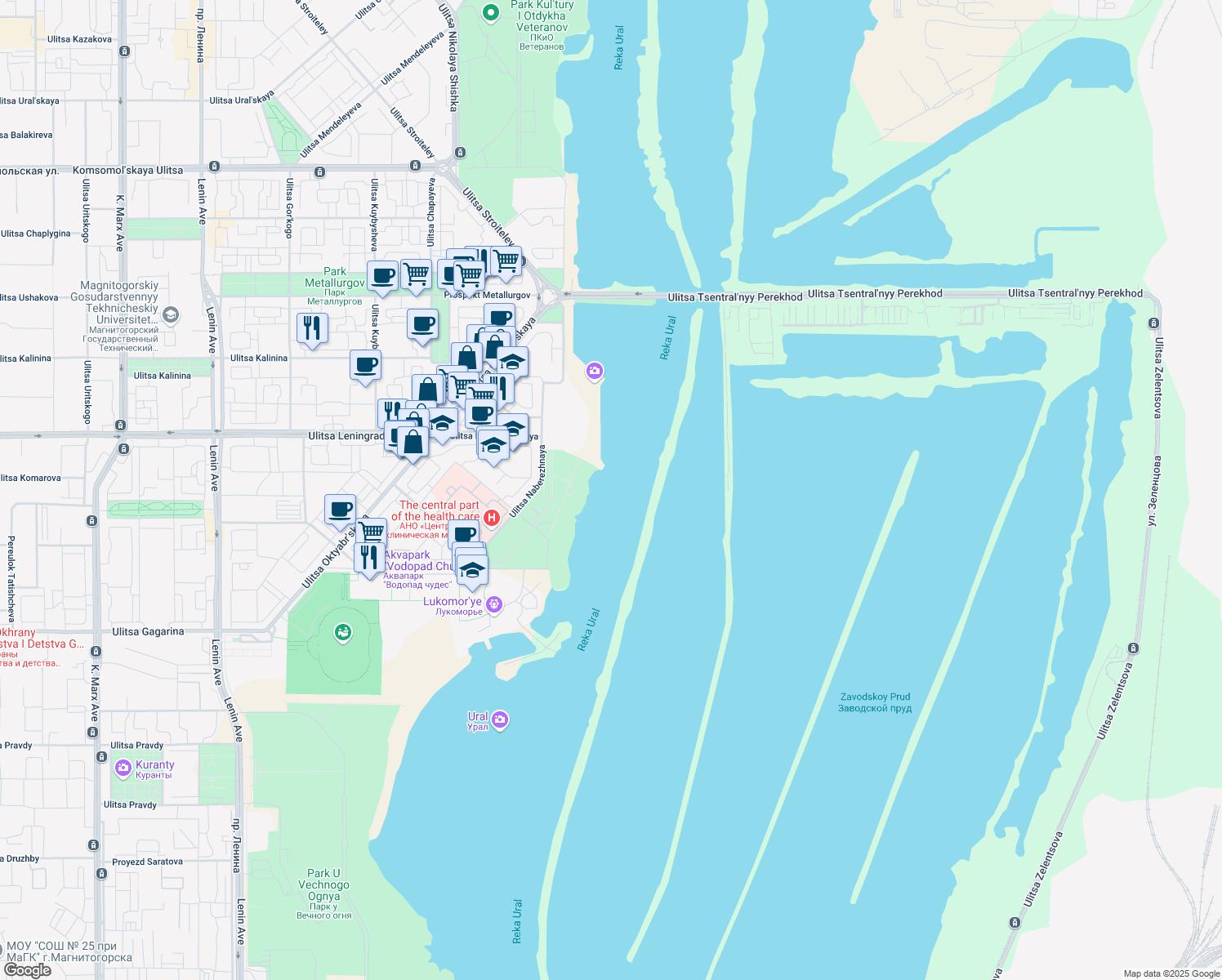 map of restaurants, bars, coffee shops, grocery stores, and more near in Magnitogorsk