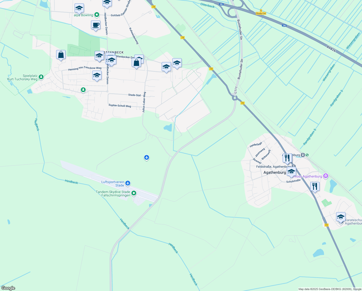 map of restaurants, bars, coffee shops, grocery stores, and more near in Stade