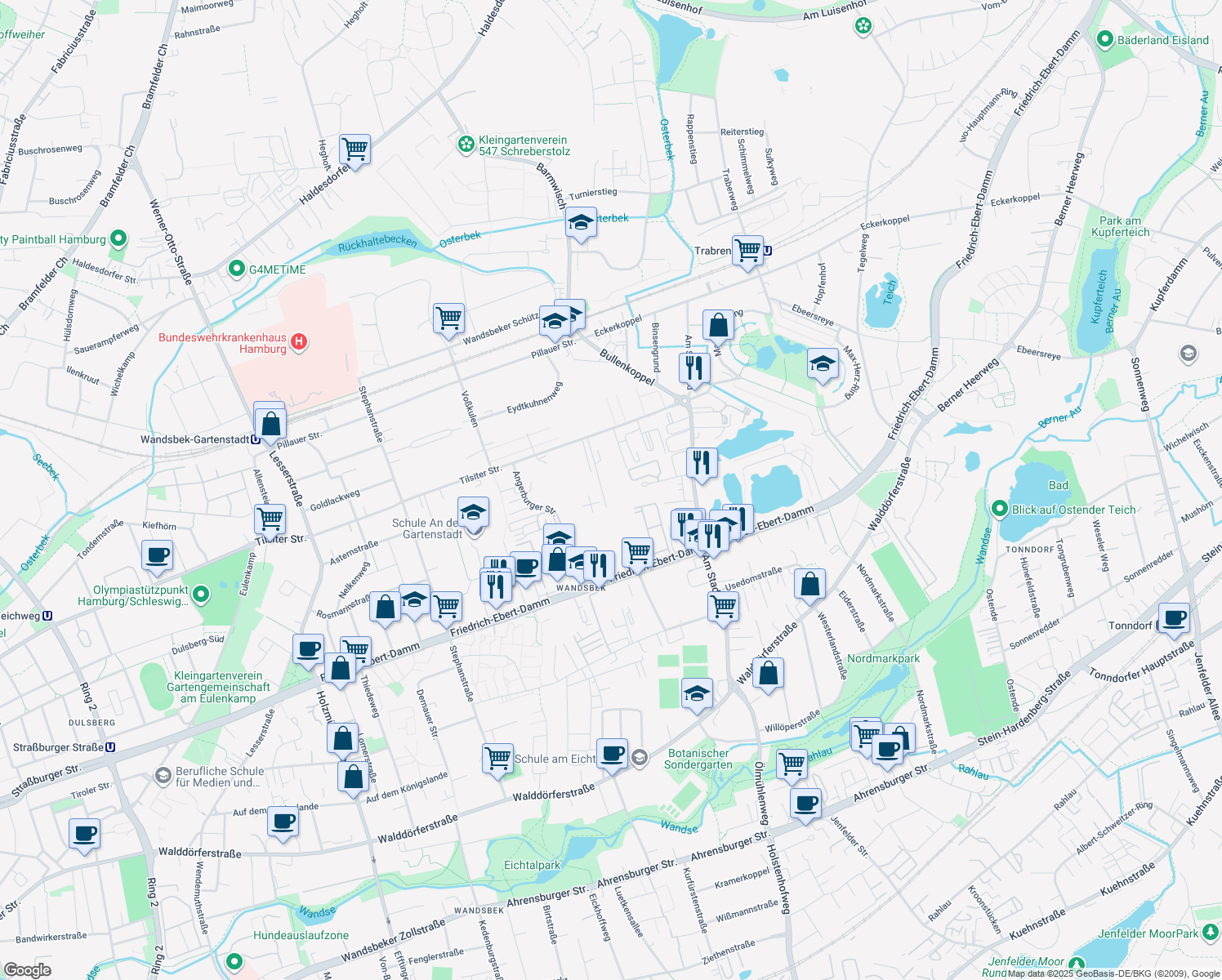 map of restaurants, bars, coffee shops, grocery stores, and more near in Hamburg