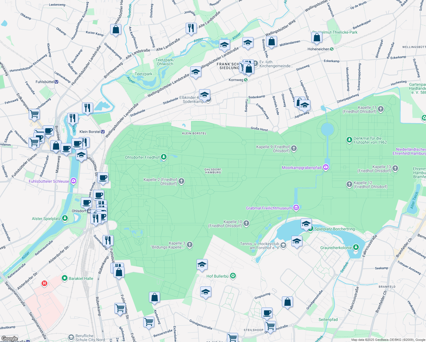 map of restaurants, bars, coffee shops, grocery stores, and more near in Hamburg