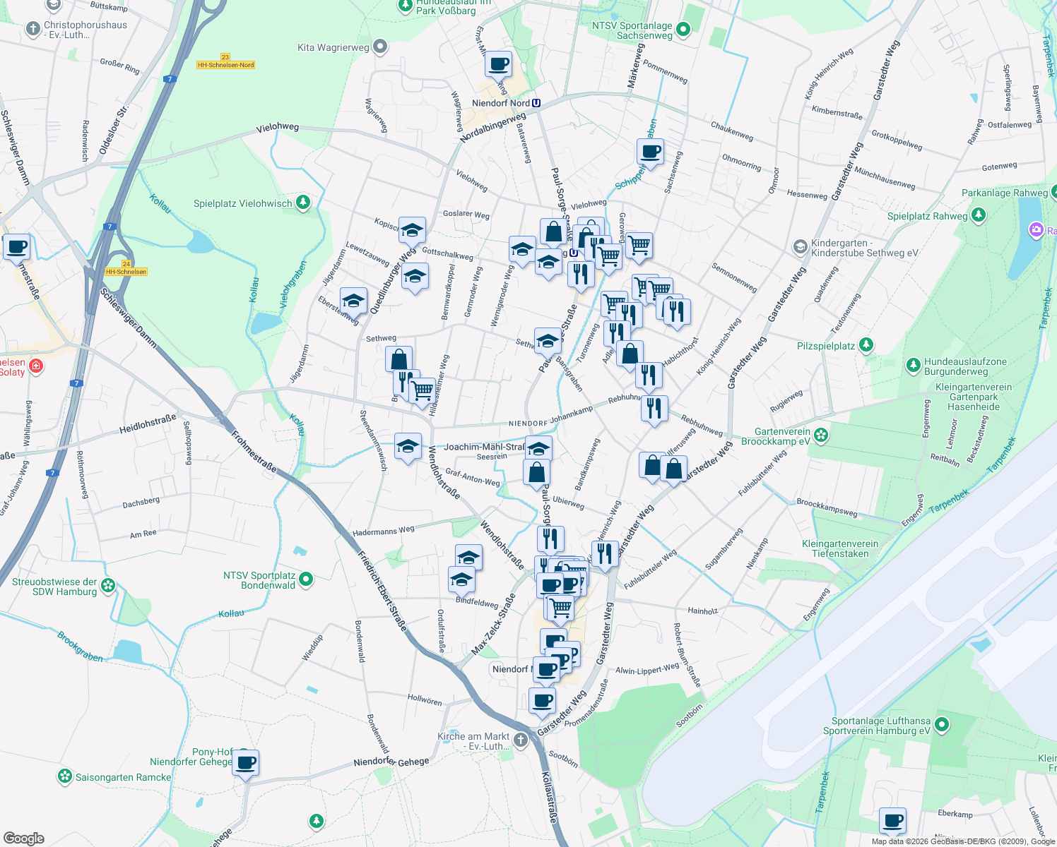 map of restaurants, bars, coffee shops, grocery stores, and more near in Hamburg