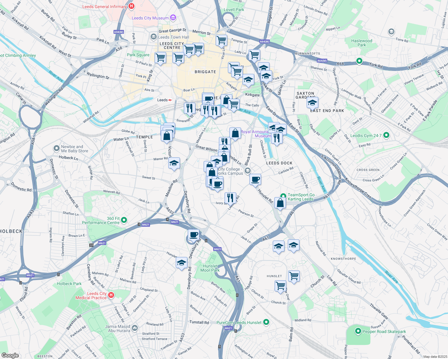 map of restaurants, bars, coffee shops, grocery stores, and more near Unit 4 Junction Road in West Yorkshire