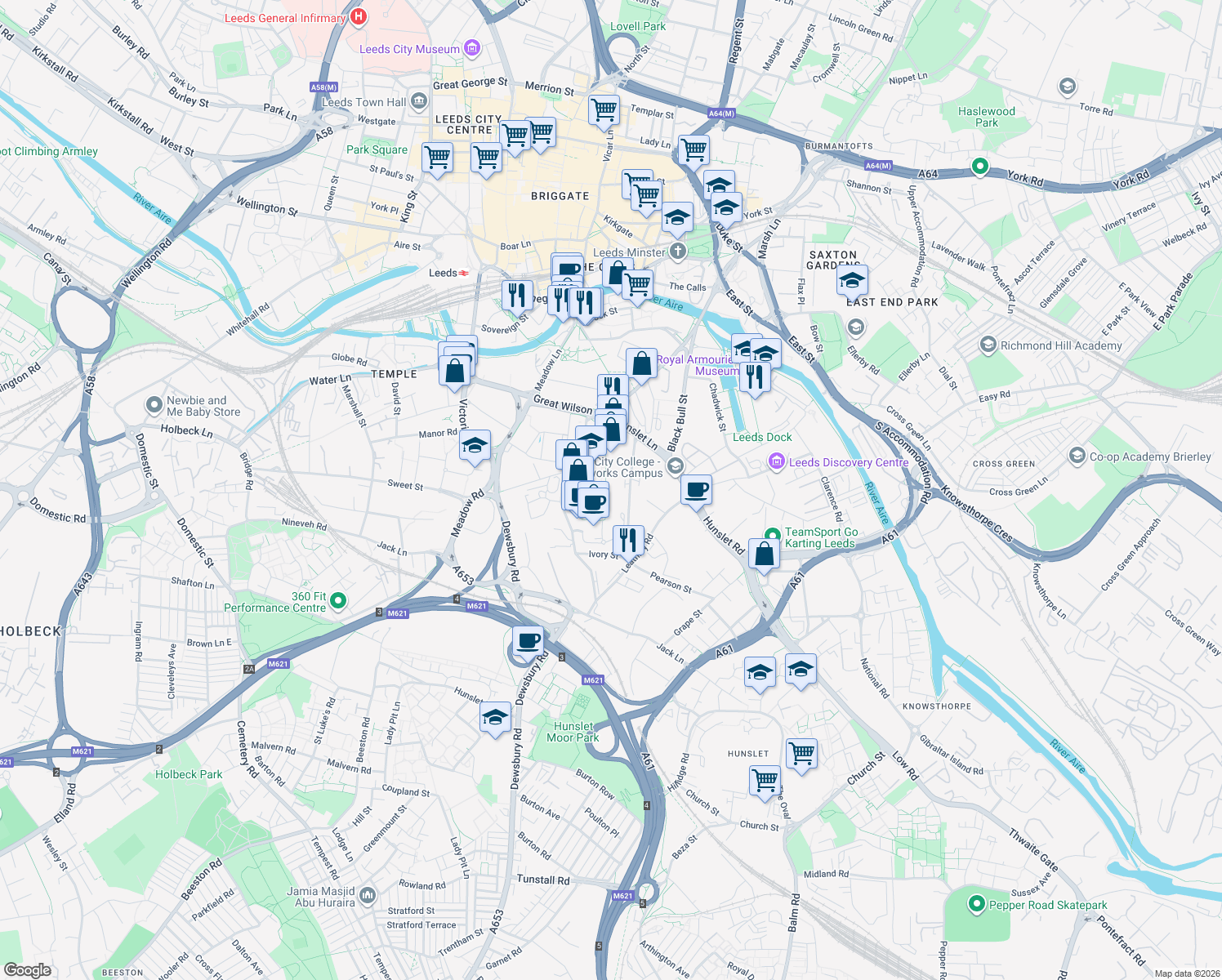 map of restaurants, bars, coffee shops, grocery stores, and more near Unit 4 Junction Road in West Yorkshire