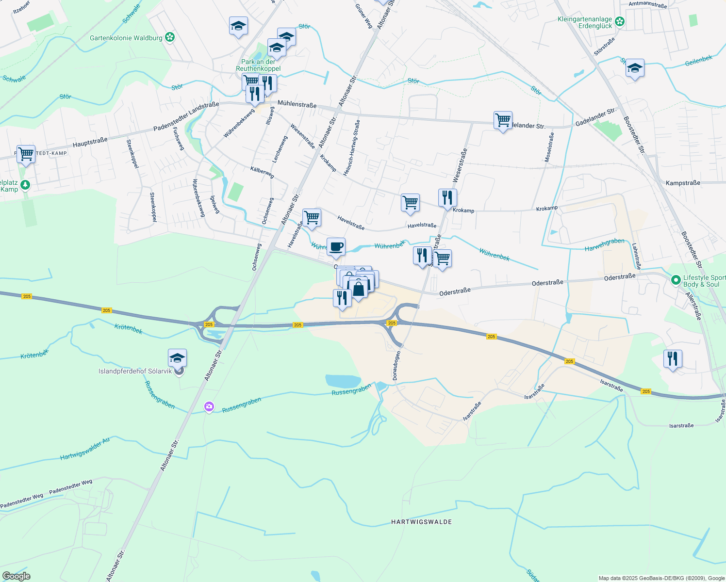 map of restaurants, bars, coffee shops, grocery stores, and more near 10 Oderstraße in Neumünster