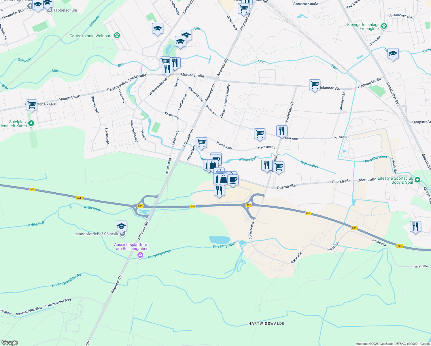 map of restaurants, bars, coffee shops, grocery stores, and more near 10 Oderstraße in Neumünster