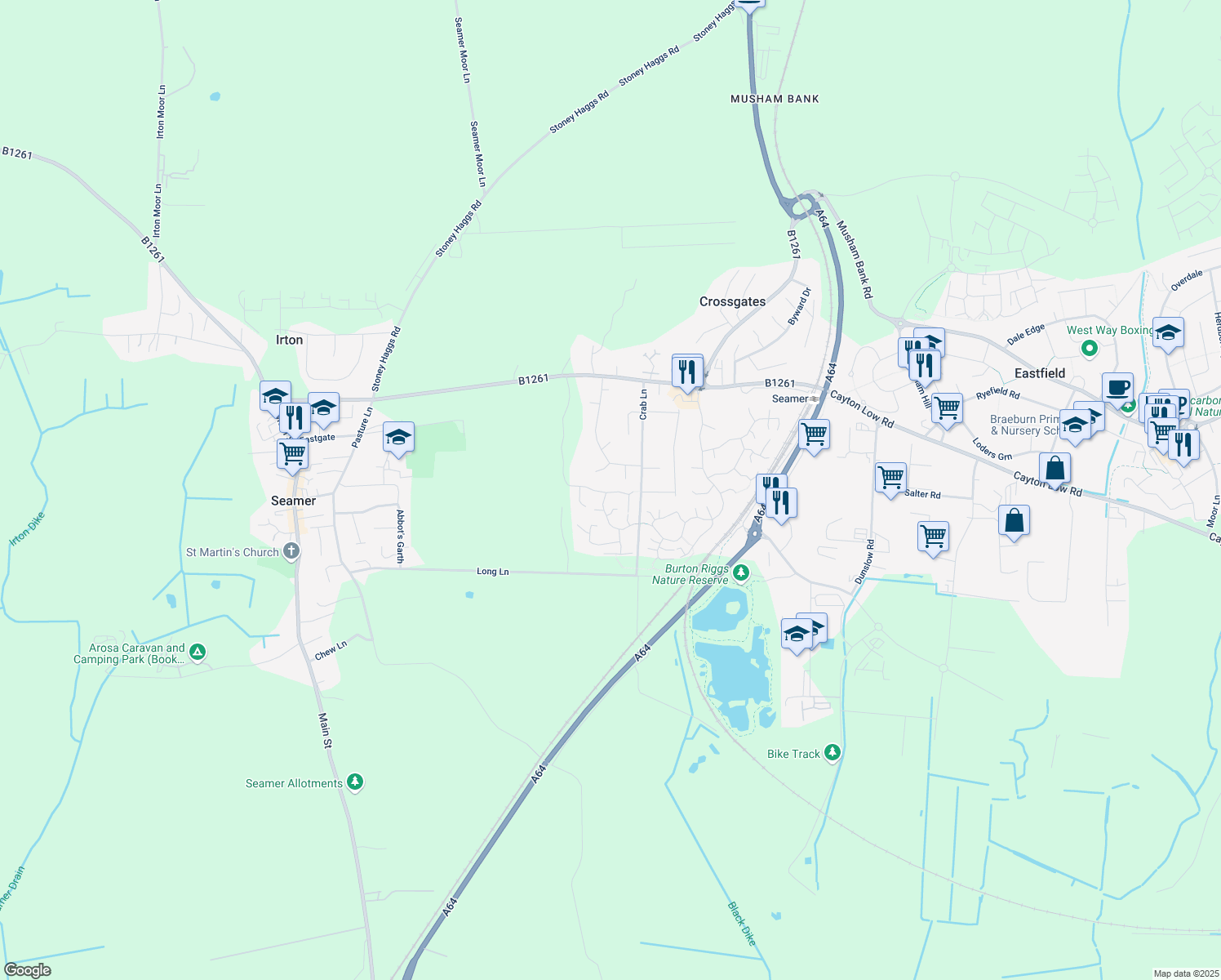 map of restaurants, bars, coffee shops, grocery stores, and more near Centurion Way in North Yorkshire