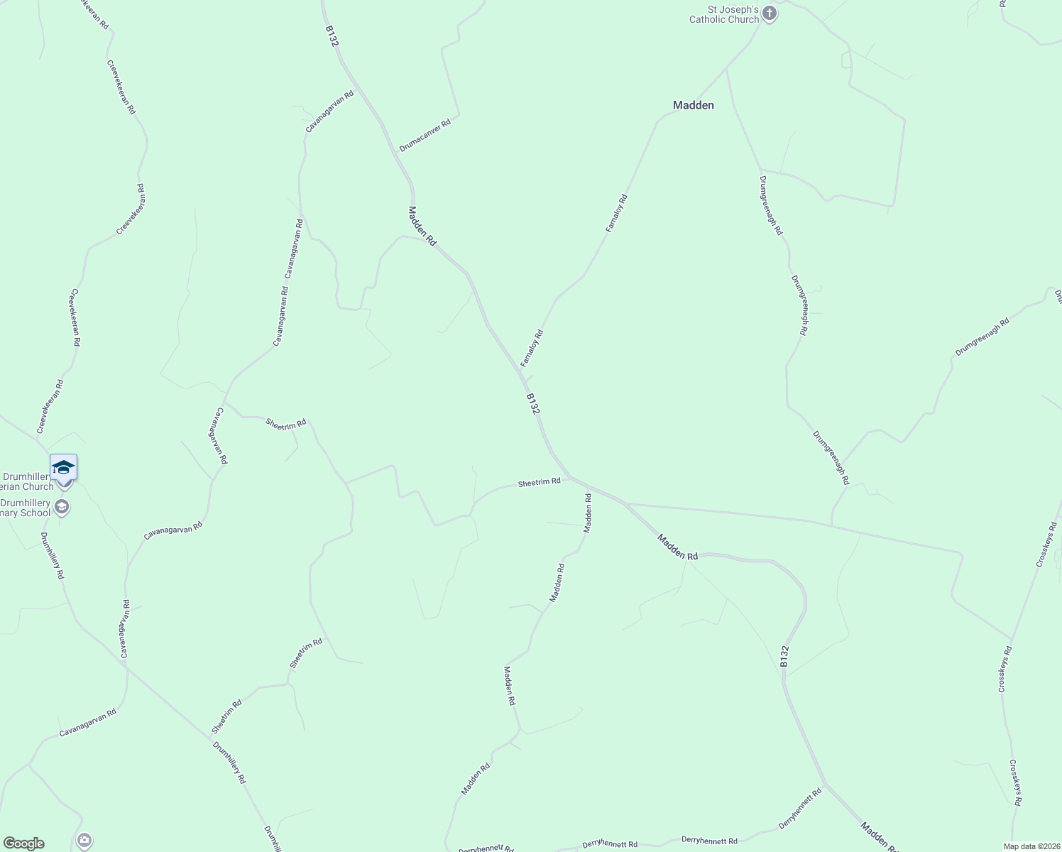 map of restaurants, bars, coffee shops, grocery stores, and more near 111 Madden Road in Armagh City, Banbridge and Craigavon