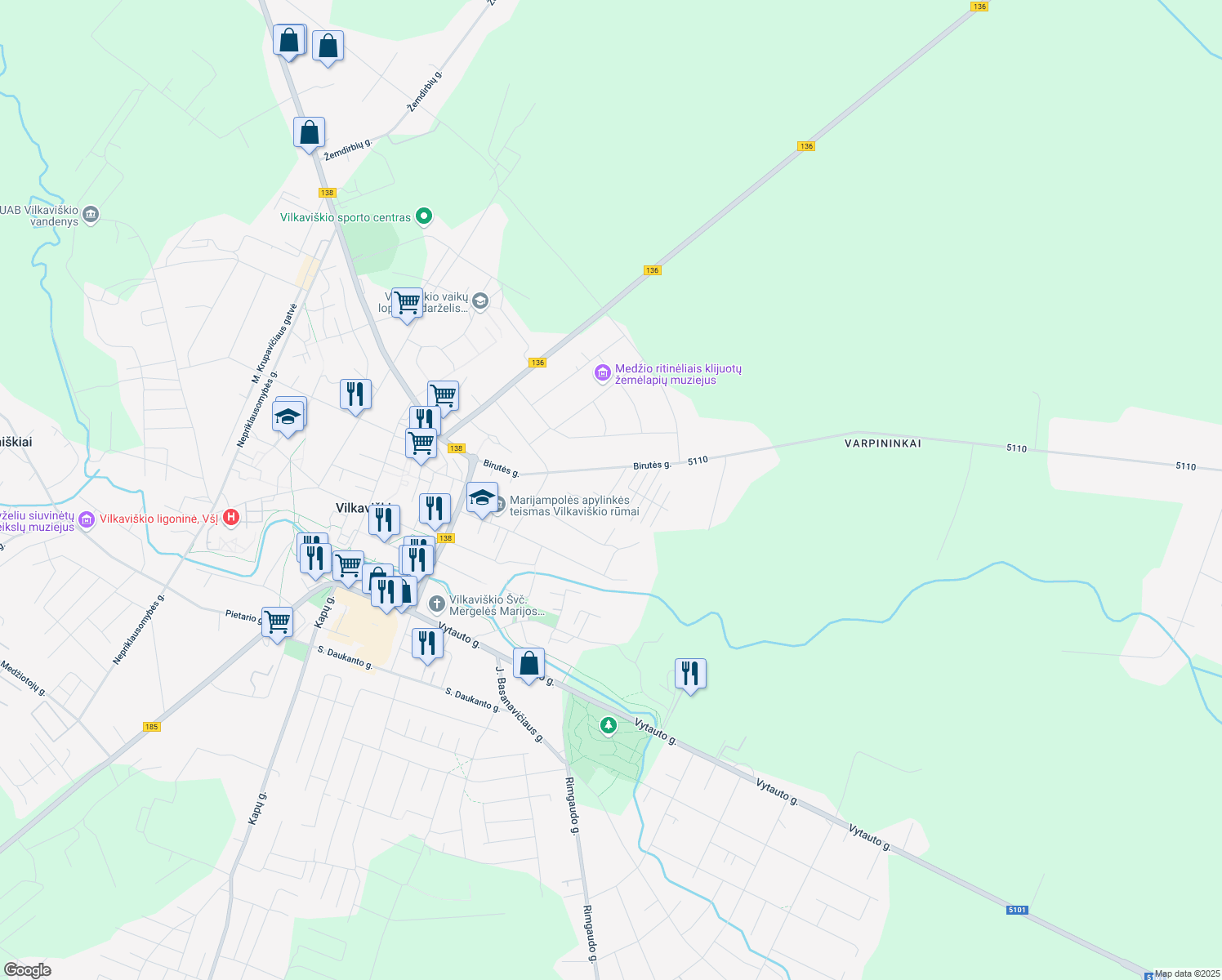 map of restaurants, bars, coffee shops, grocery stores, and more near in Vilkaviškis