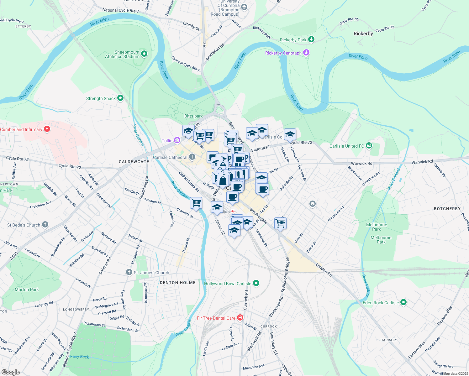 map of restaurants, bars, coffee shops, grocery stores, and more near in Carlisle