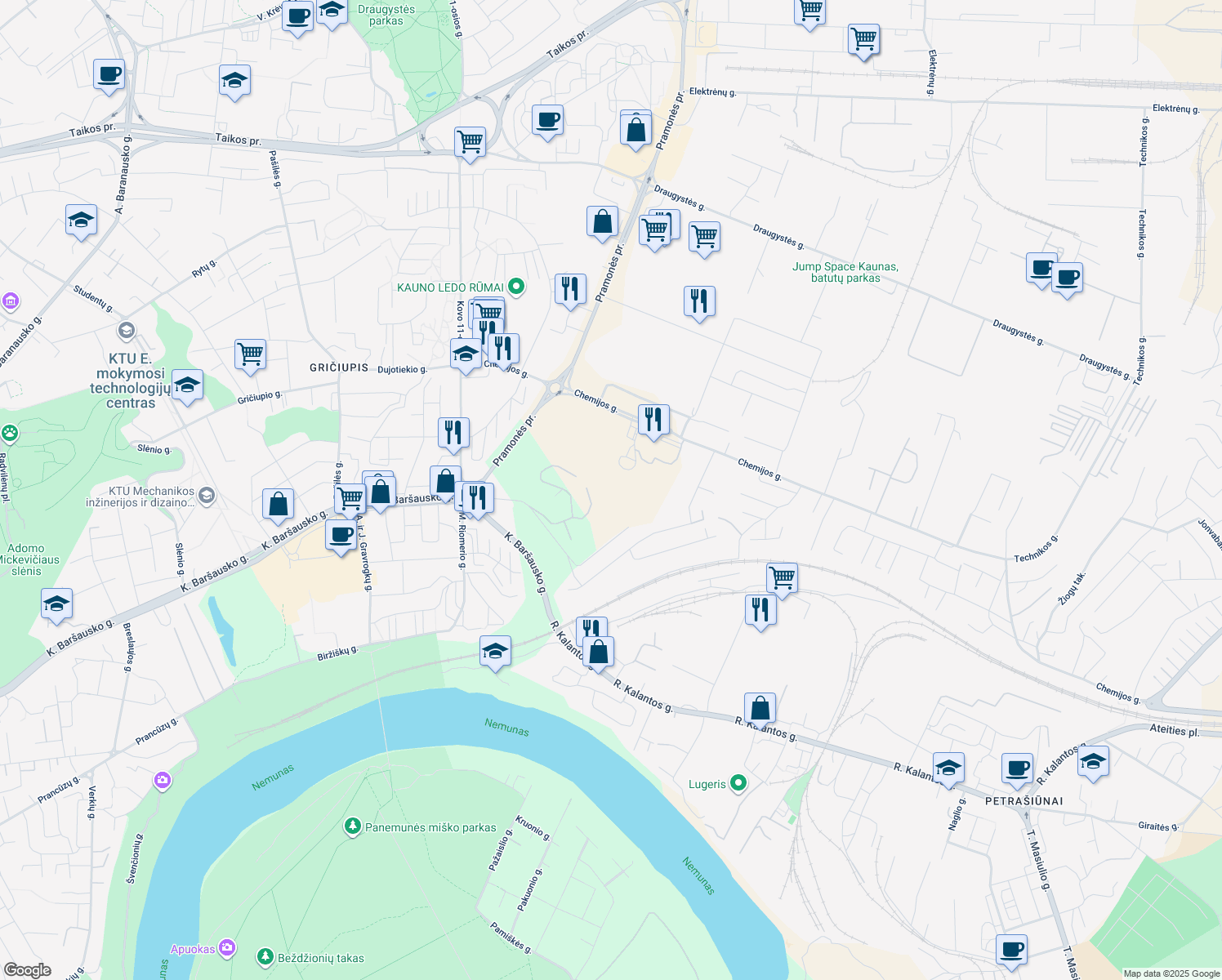 map of restaurants, bars, coffee shops, grocery stores, and more near in Kaunas
