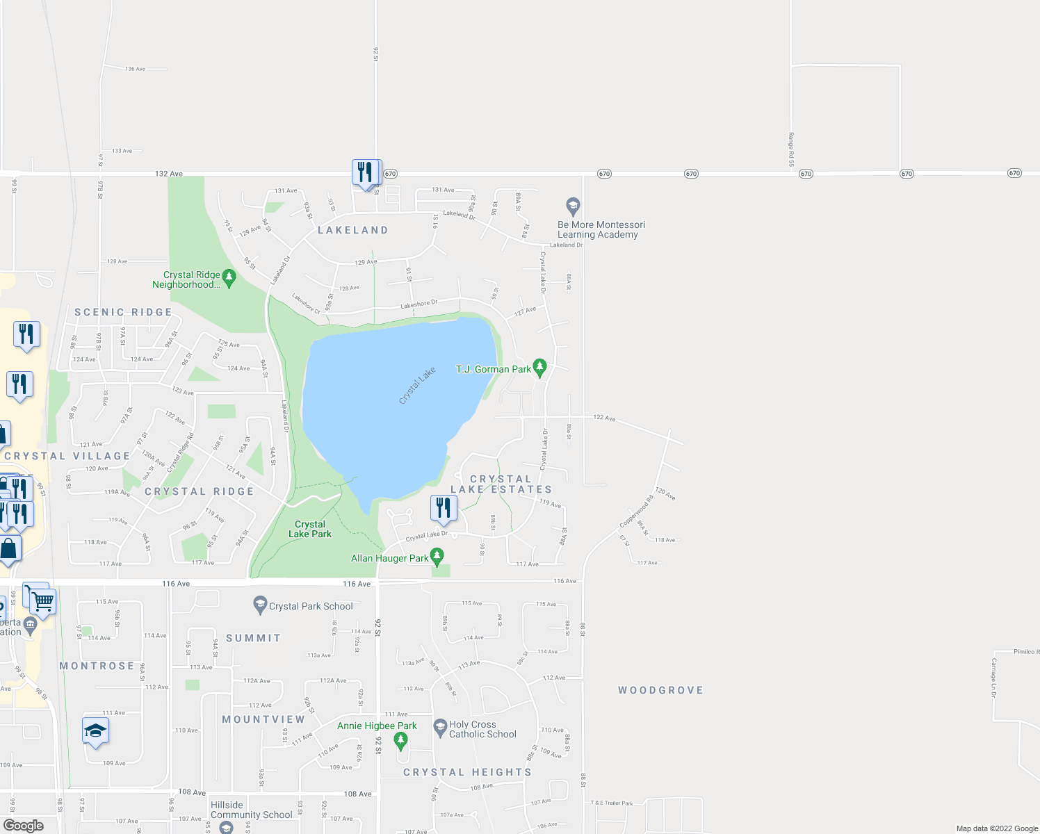 map of restaurants, bars, coffee shops, grocery stores, and more near 8674 122 Avenue in Grande Prairie
