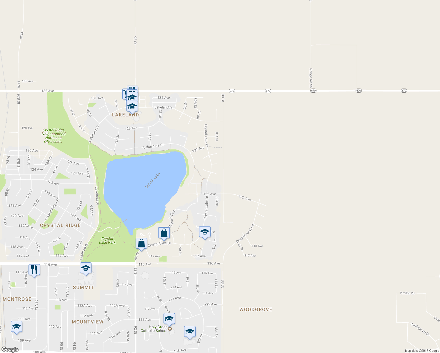 map of restaurants, bars, coffee shops, grocery stores, and more near 8801 124 Avenue in Grande Prairie