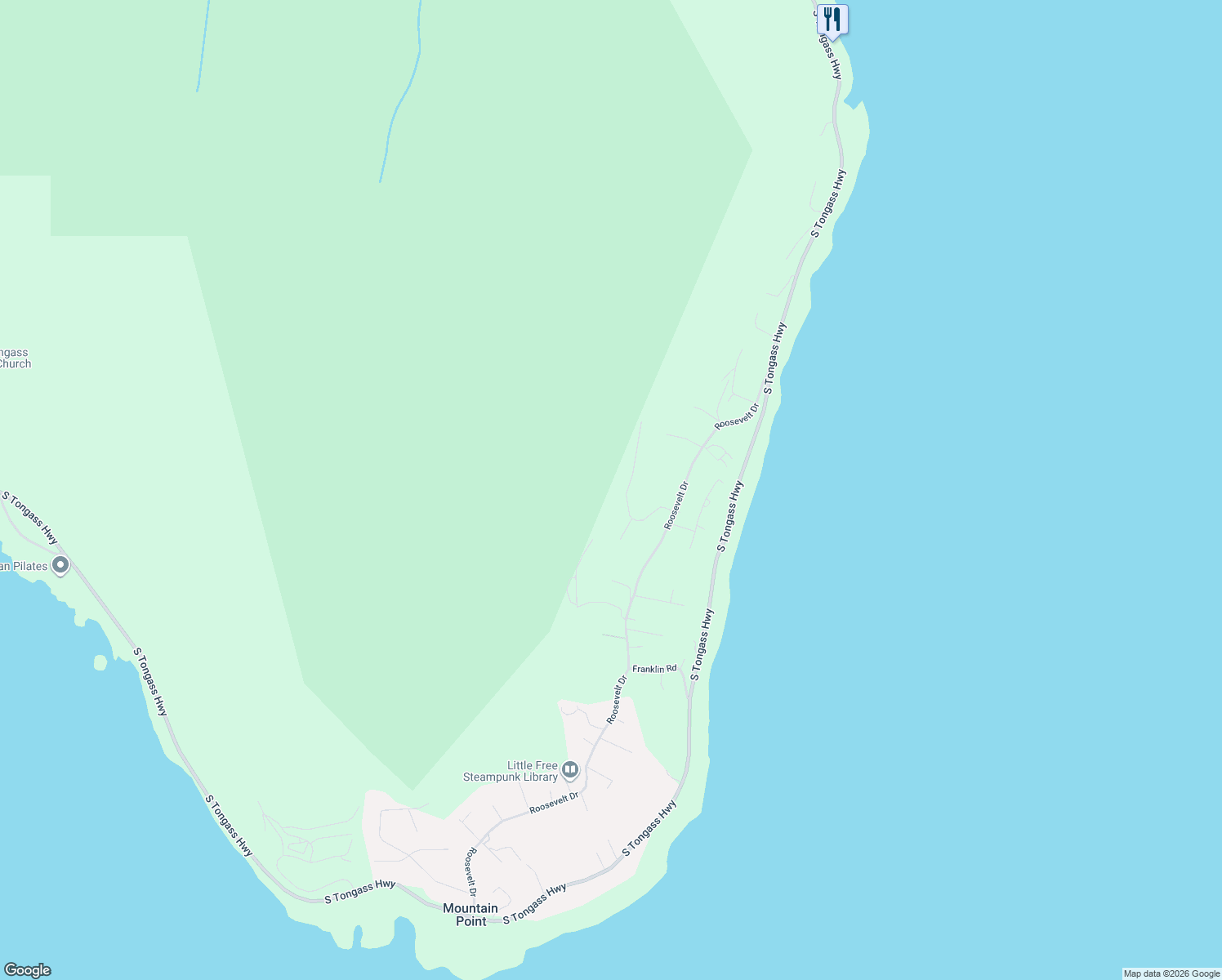 map of restaurants, bars, coffee shops, grocery stores, and more near 6661 Ravenwood Drive in Ketchikan