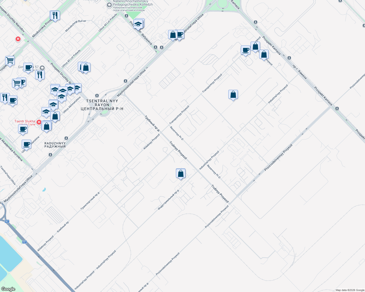 map of restaurants, bars, coffee shops, grocery stores, and more near in Naberezhnye Chelny