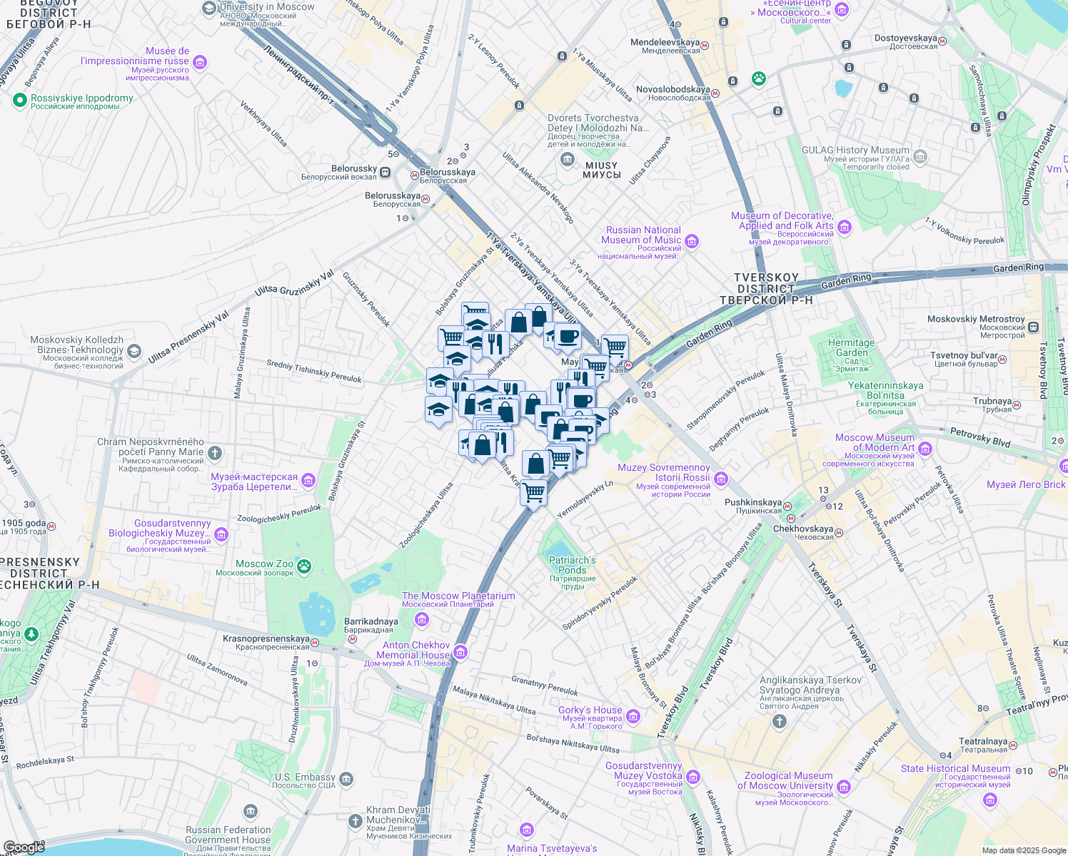 map of restaurants, bars, coffee shops, grocery stores, and more near 6 ulitsa Gasheka in Moskva