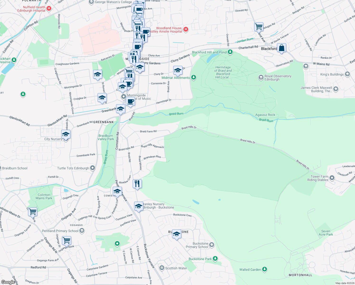 map of restaurants, bars, coffee shops, grocery stores, and more near in 