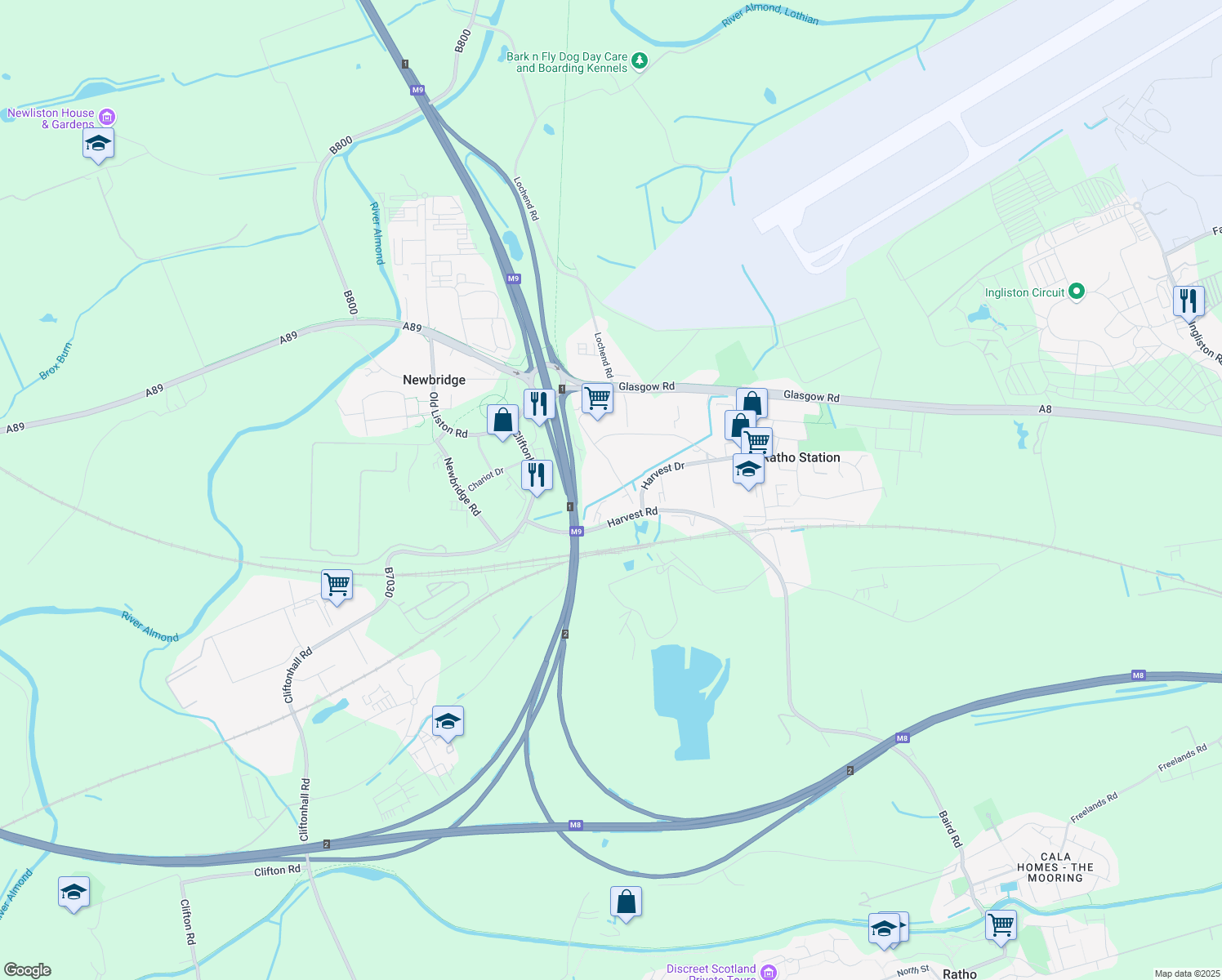 map of restaurants, bars, coffee shops, grocery stores, and more near 13B Queen Anne Drive in Edinburgh