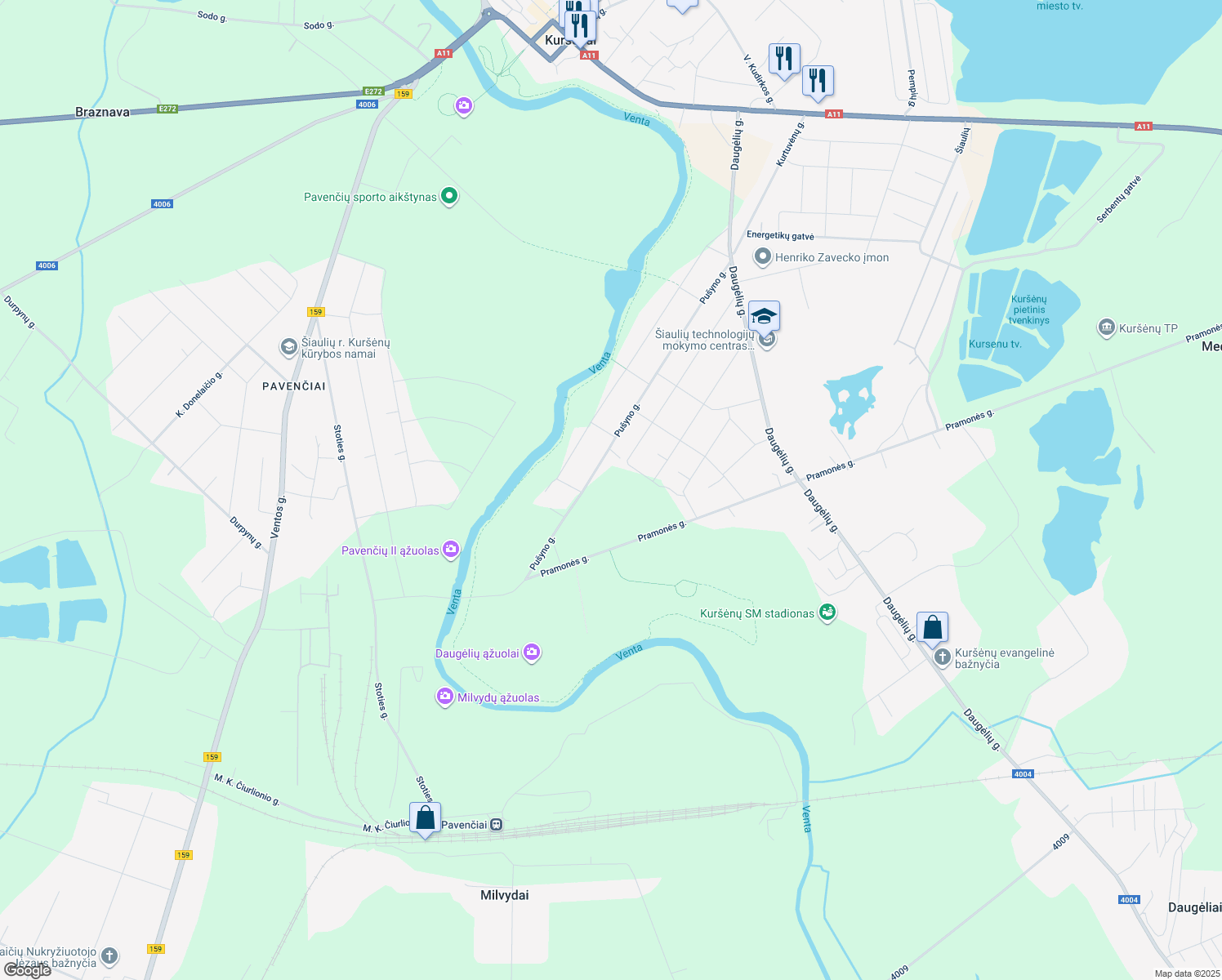 map of restaurants, bars, coffee shops, grocery stores, and more near in Šiaulių rajonas