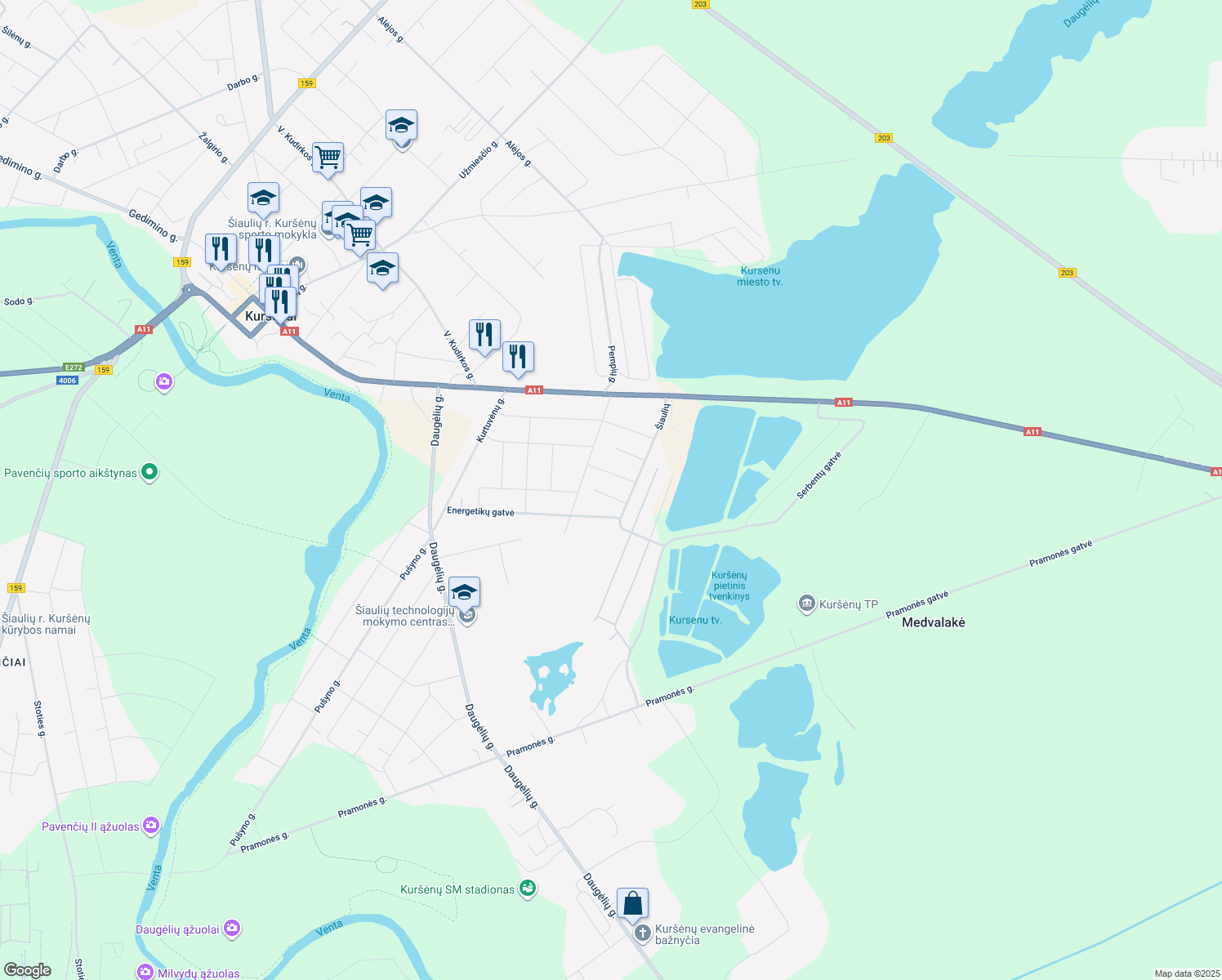 map of restaurants, bars, coffee shops, grocery stores, and more near in Kuršėnai