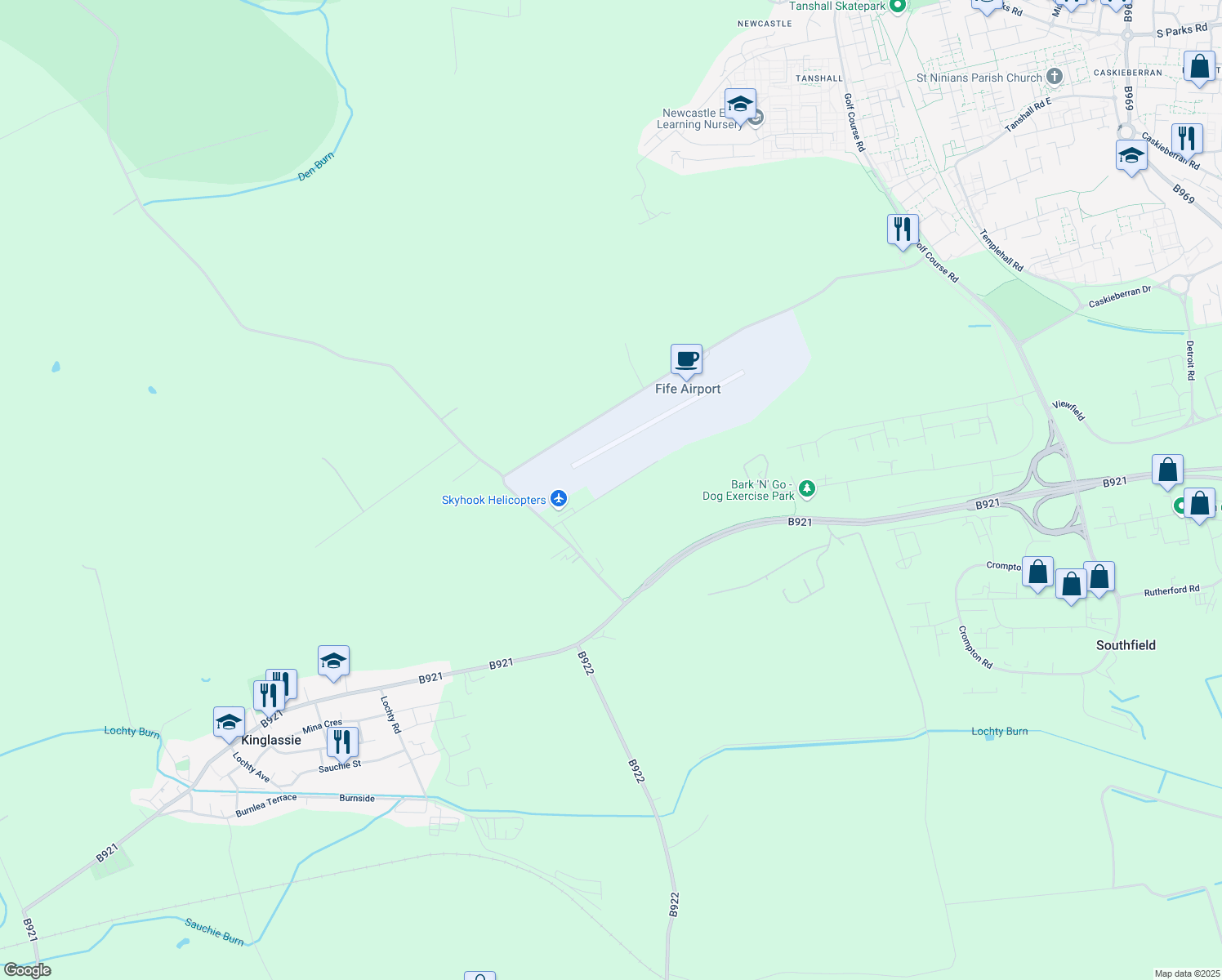 map of restaurants, bars, coffee shops, grocery stores, and more near Osprey Road in Fife
