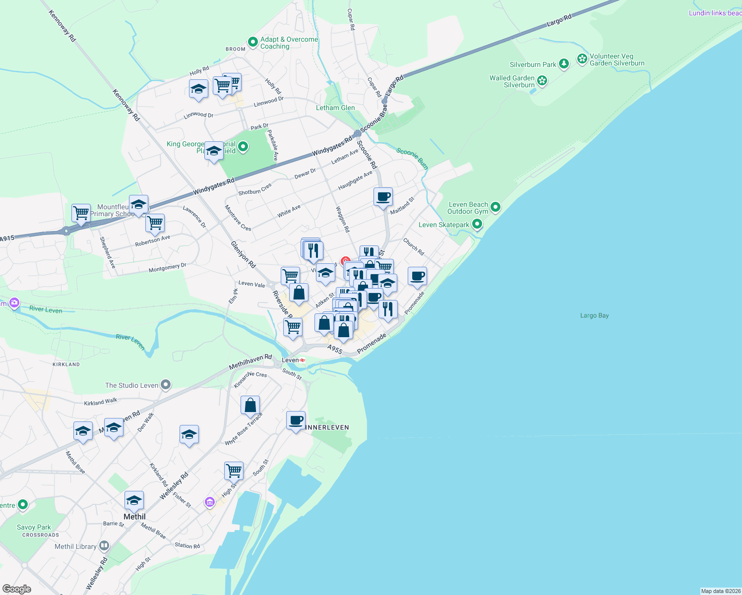 map of restaurants, bars, coffee shops, grocery stores, and more near 81 High Street in Fife