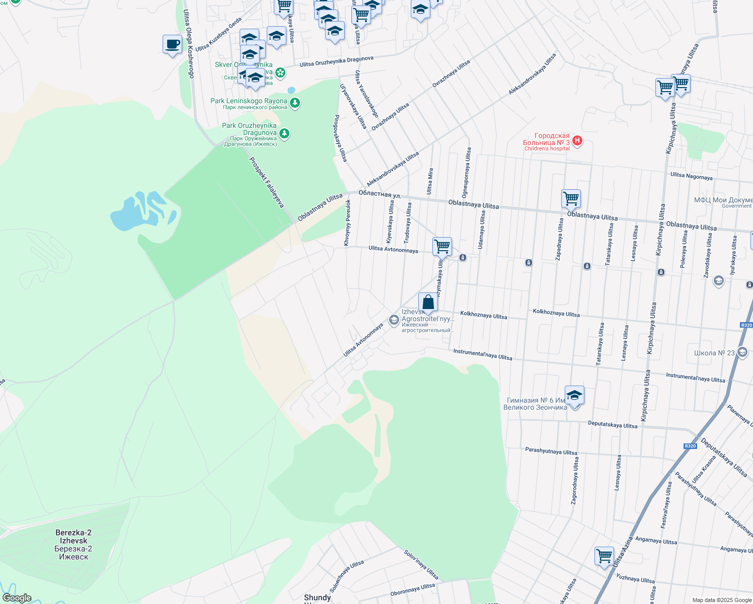 map of restaurants, bars, coffee shops, grocery stores, and more near in Gorod Izhevsk