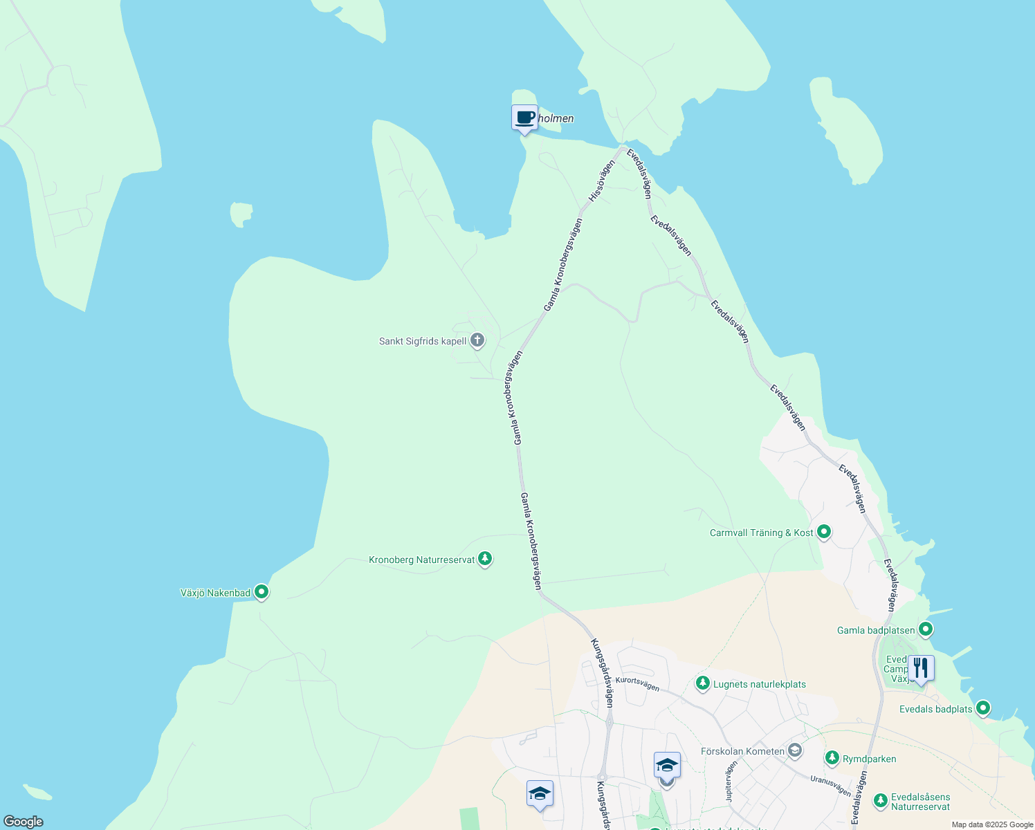 map of restaurants, bars, coffee shops, grocery stores, and more near in Växjö