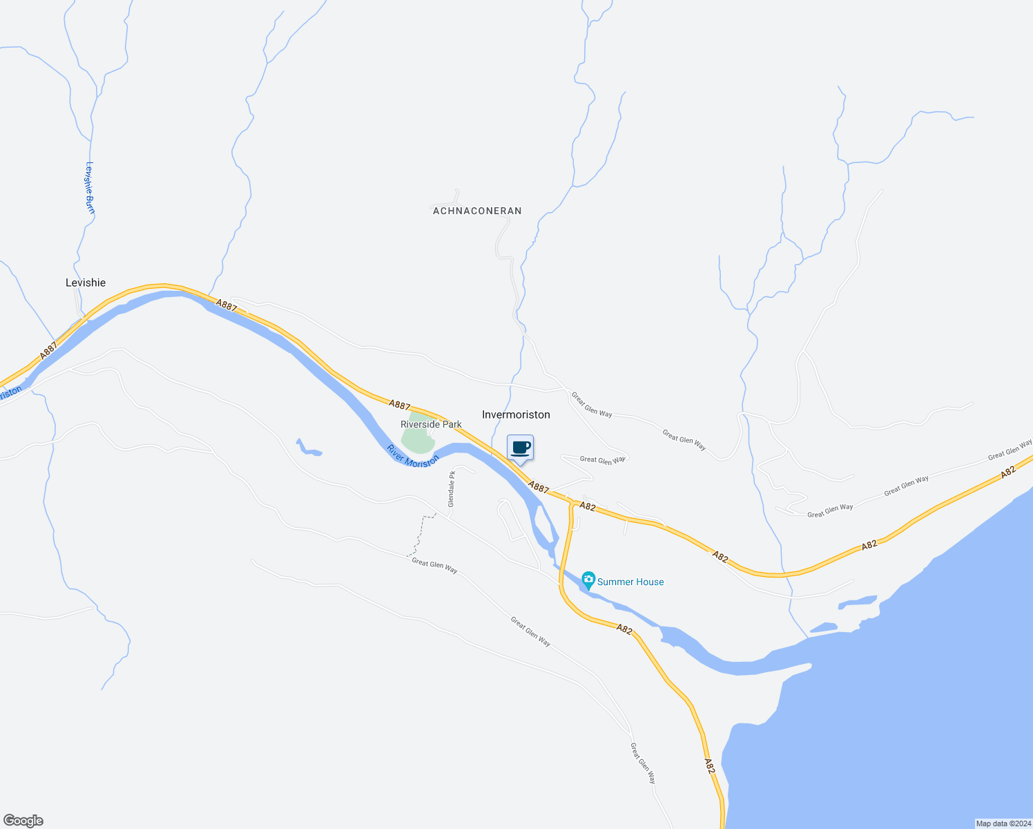 map of restaurants, bars, coffee shops, grocery stores, and more near in Invermoriston