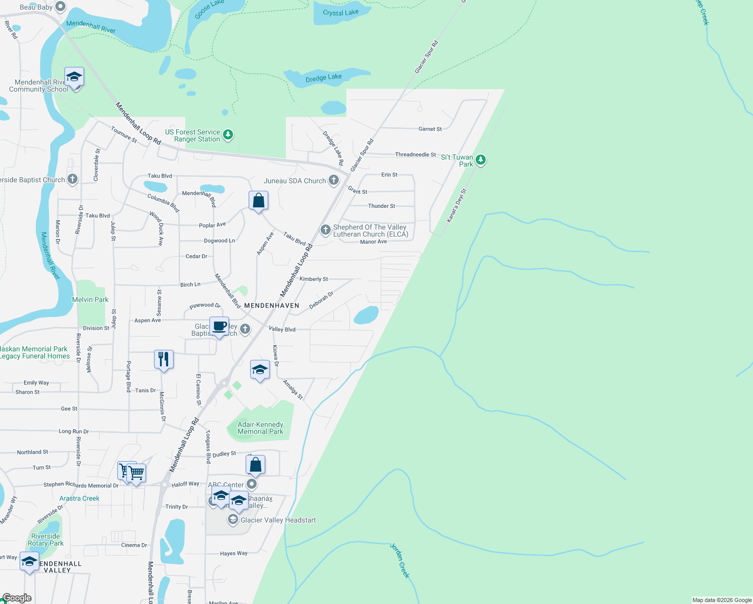 map of restaurants, bars, coffee shops, grocery stores, and more near 4090 Delta Dr in Juneau