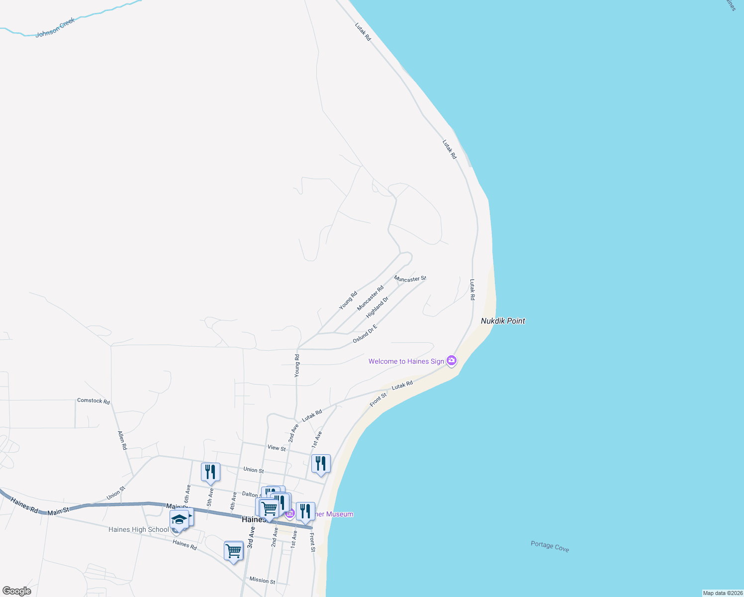 map of restaurants, bars, coffee shops, grocery stores, and more near 823-887 Muncaster Rd in Haines