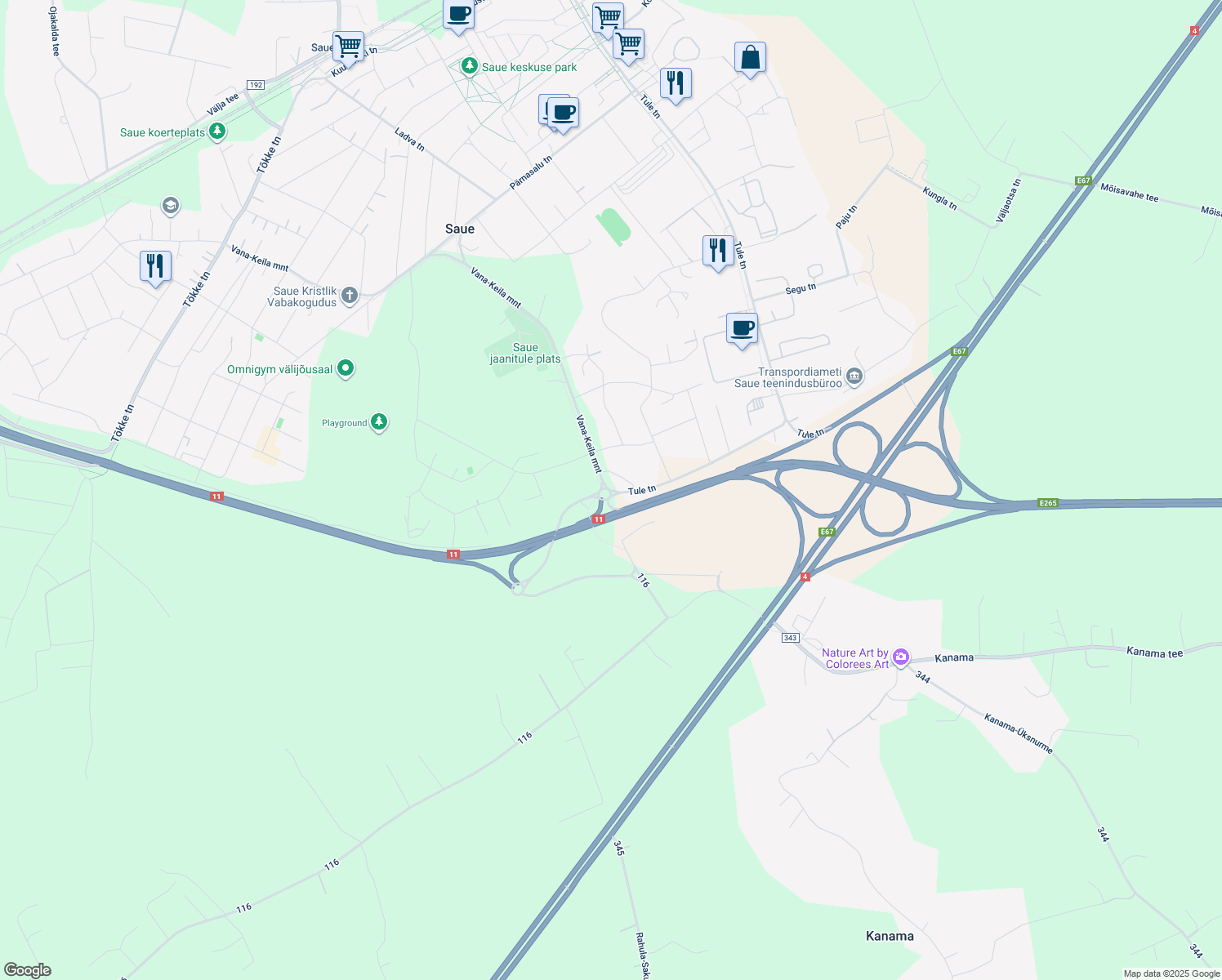 map of restaurants, bars, coffee shops, grocery stores, and more near 43 Tule in Saue