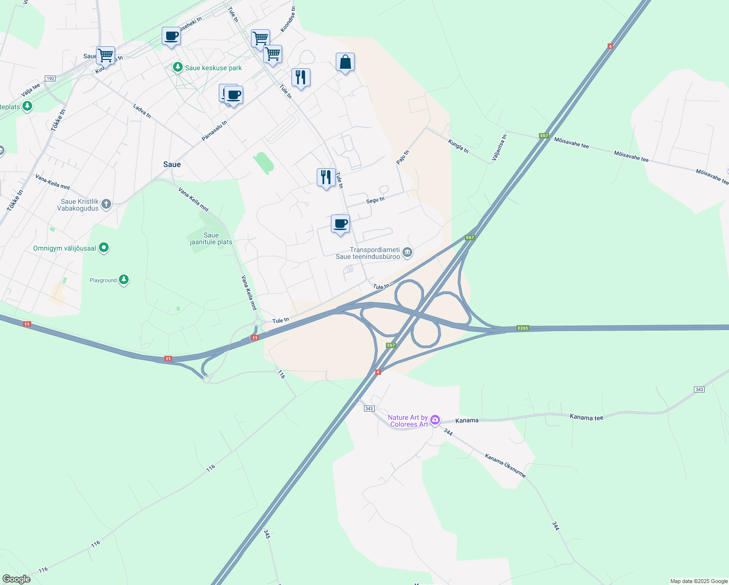 map of restaurants, bars, coffee shops, grocery stores, and more near 43 Tule in Saue