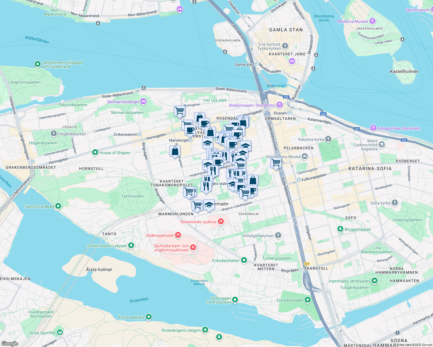 map of restaurants, bars, coffee shops, grocery stores, and more near in 