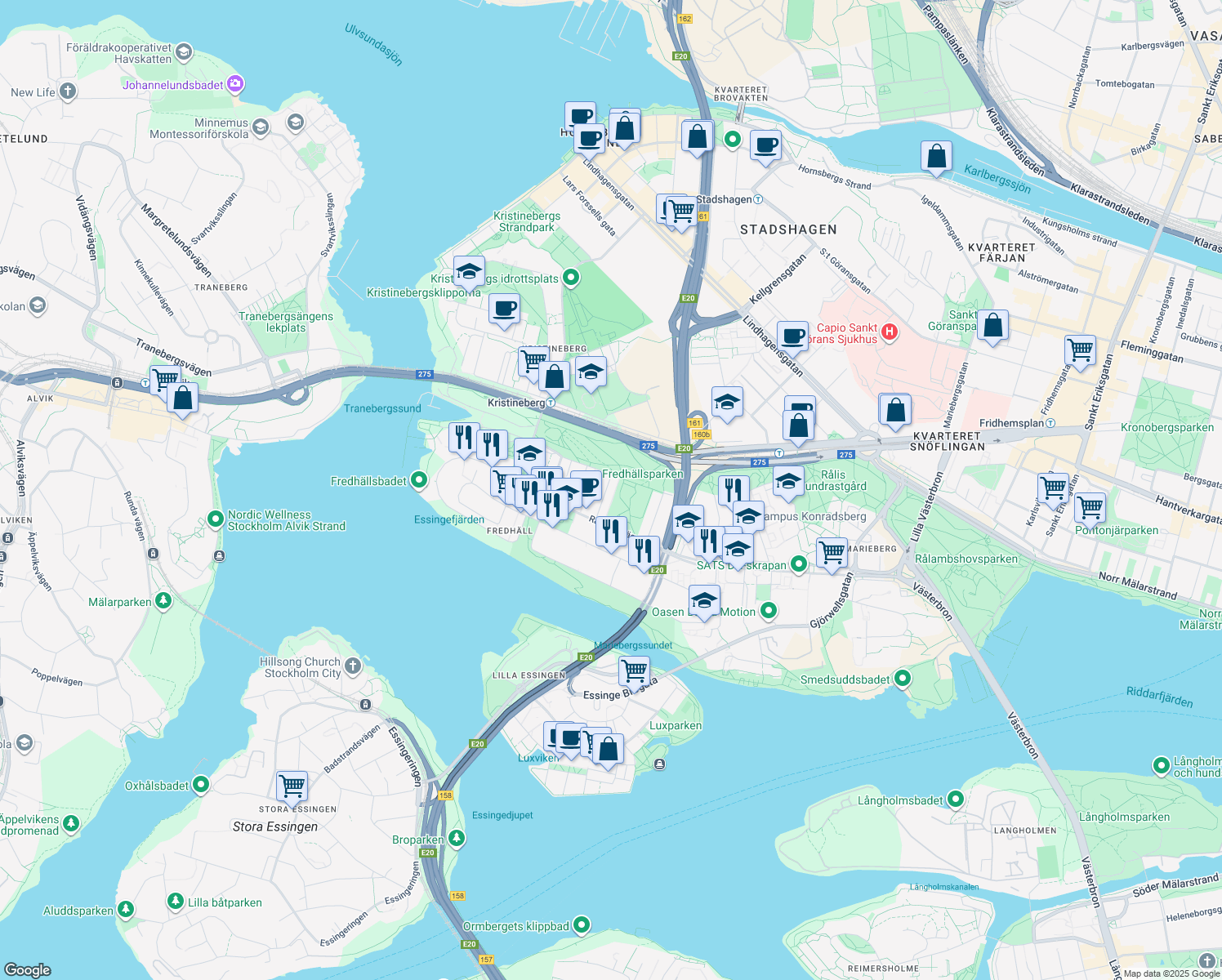 map of restaurants, bars, coffee shops, grocery stores, and more near in Stockholm