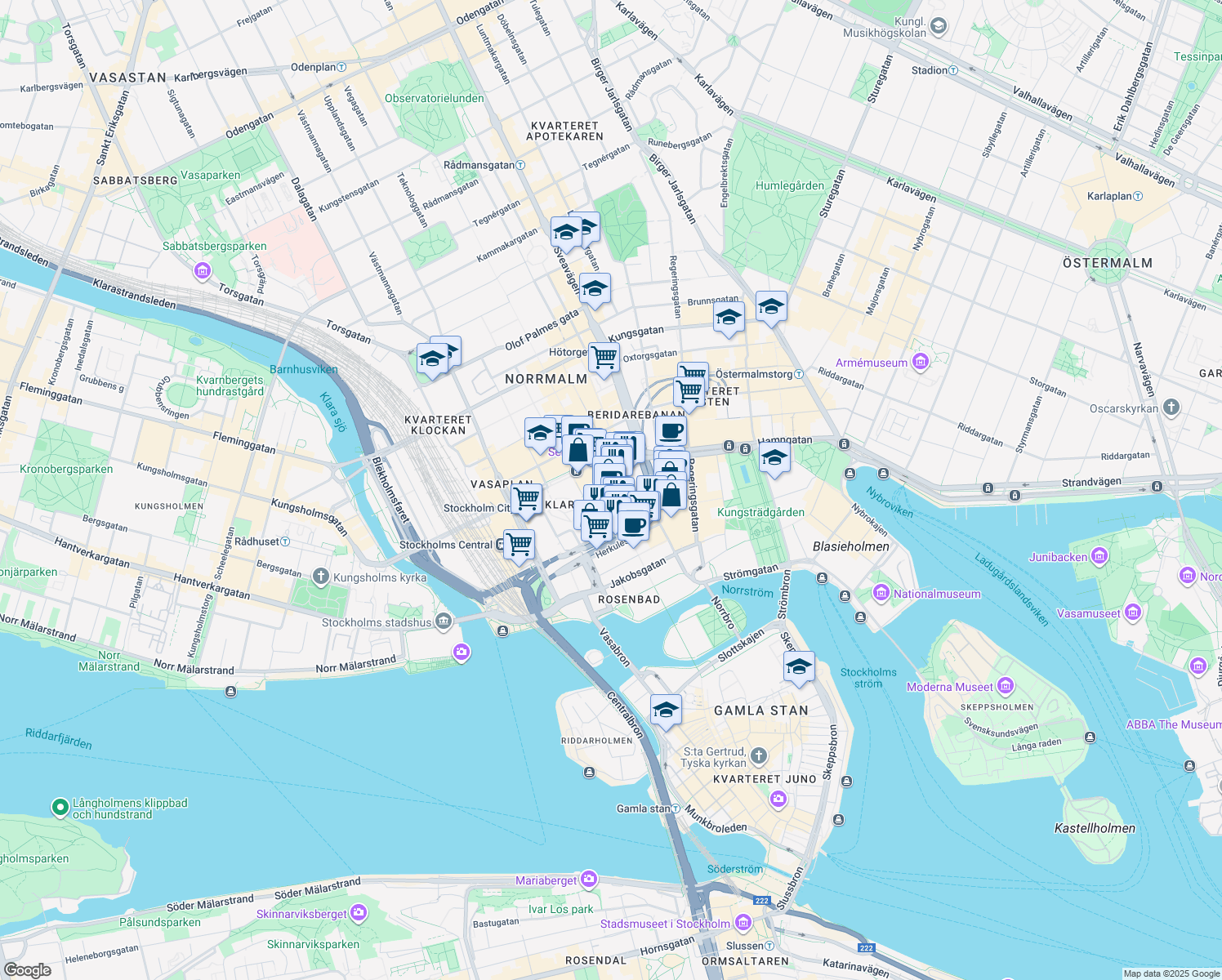 map of restaurants, bars, coffee shops, grocery stores, and more near in Stockholm