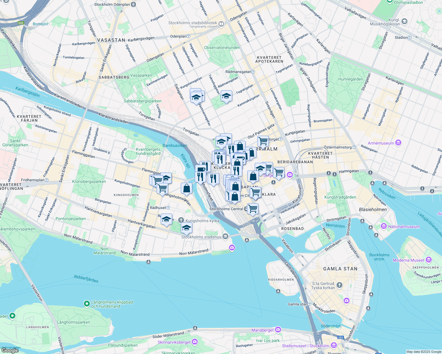 map of restaurants, bars, coffee shops, grocery stores, and more near 1 Terminalslingan in Stockholm