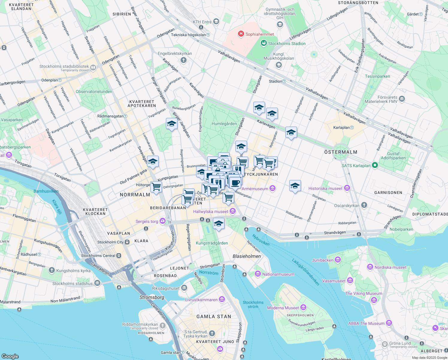 map of restaurants, bars, coffee shops, grocery stores, and more near 2 STUREPLAN in Stockholm