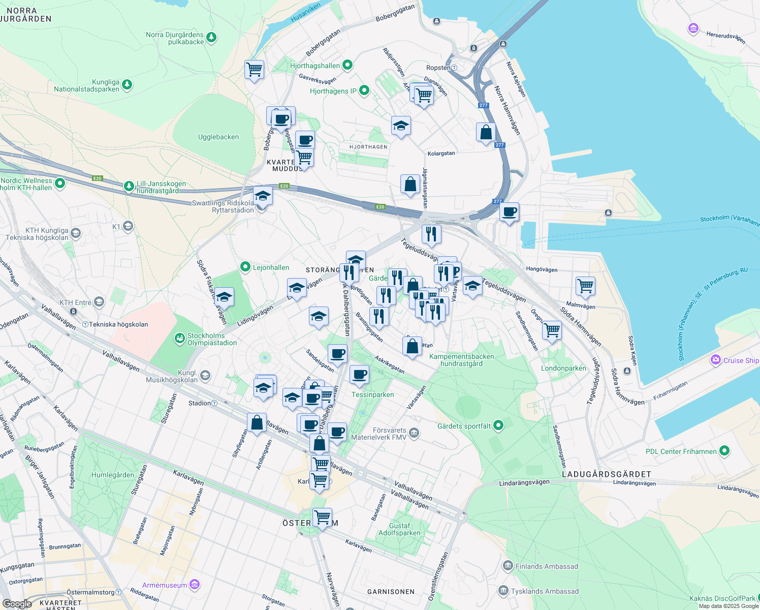 map of restaurants, bars, coffee shops, grocery stores, and more near in 