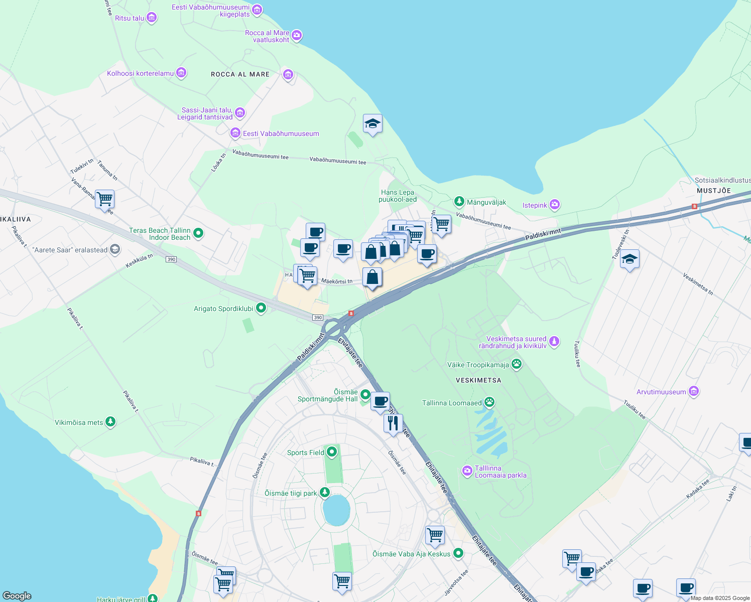 map of restaurants, bars, coffee shops, grocery stores, and more near 102c Paldiski maantee in Tallinn
