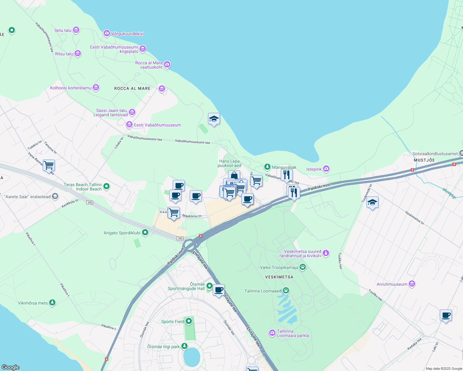 map of restaurants, bars, coffee shops, grocery stores, and more near 102c Paldiski maantee in Tallinn