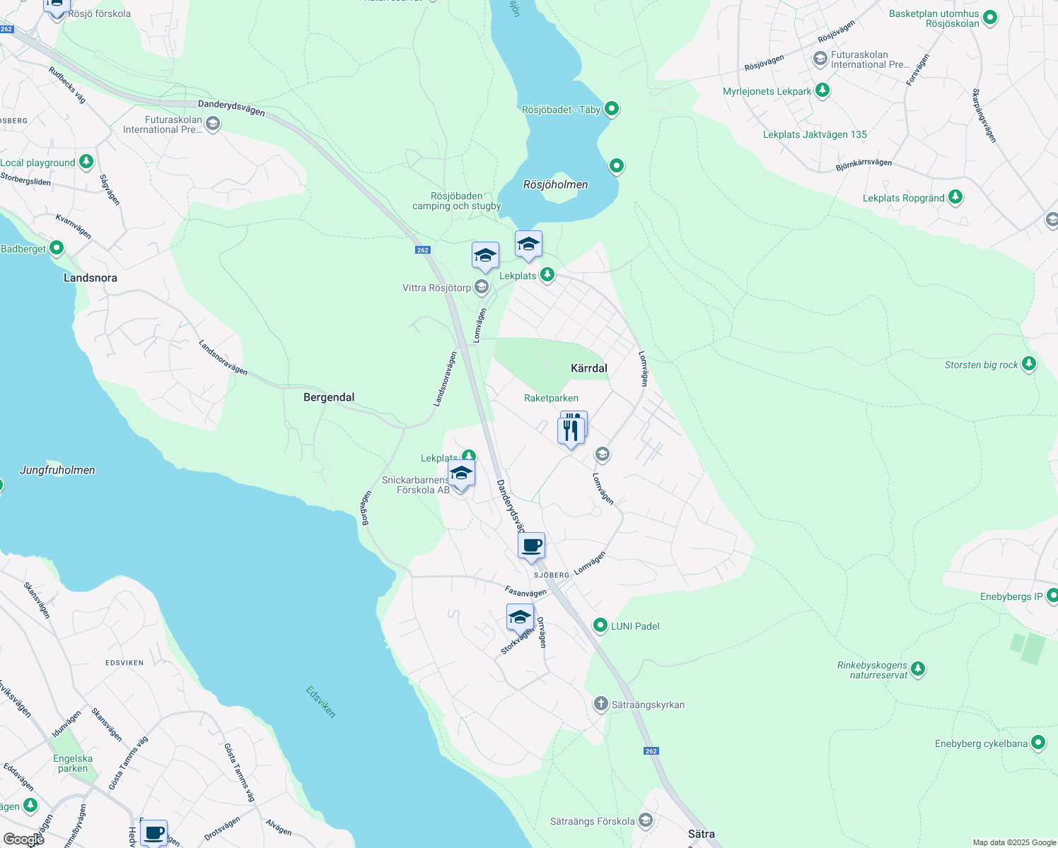 map of restaurants, bars, coffee shops, grocery stores, and more near 164 Lomvägen in Sollentuna