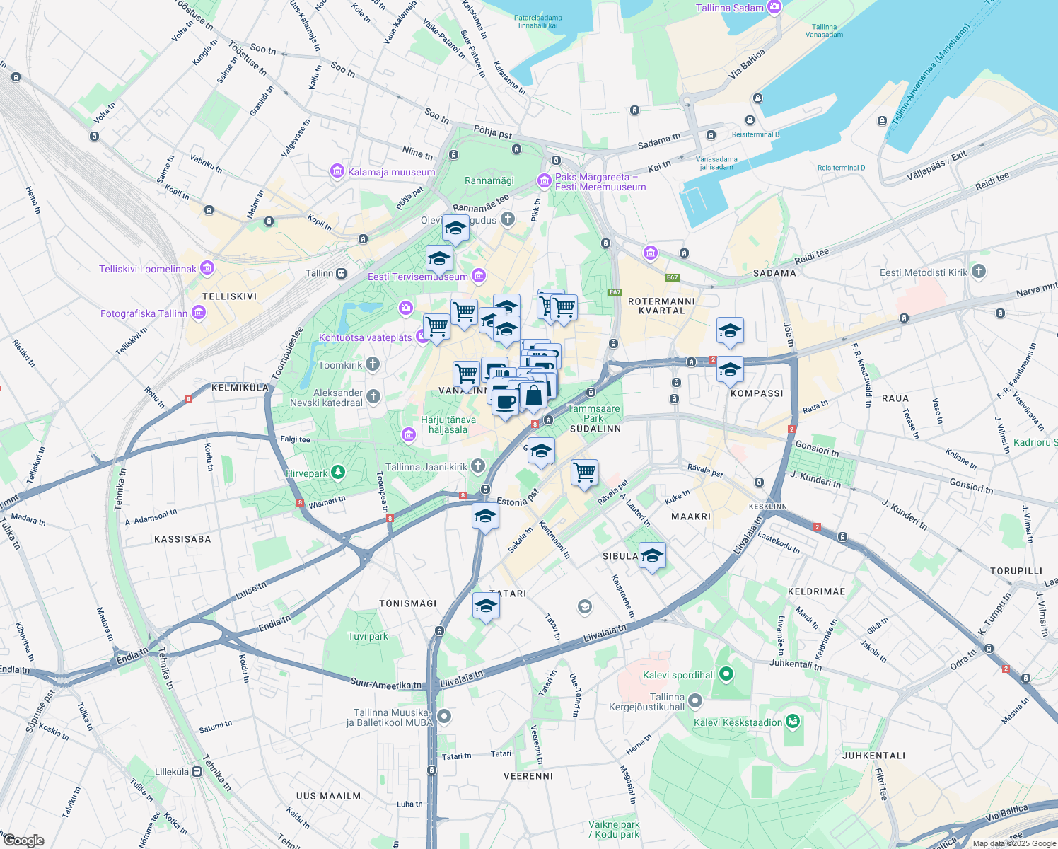 map of restaurants, bars, coffee shops, grocery stores, and more near 8 Pärnu maantee in Tallinn