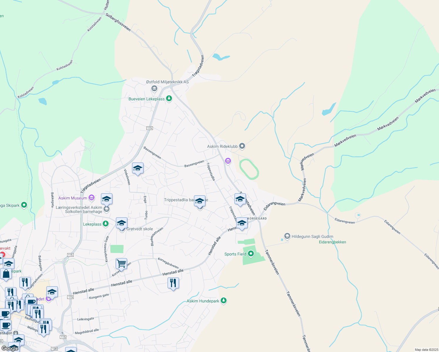 map of restaurants, bars, coffee shops, grocery stores, and more near in Askim