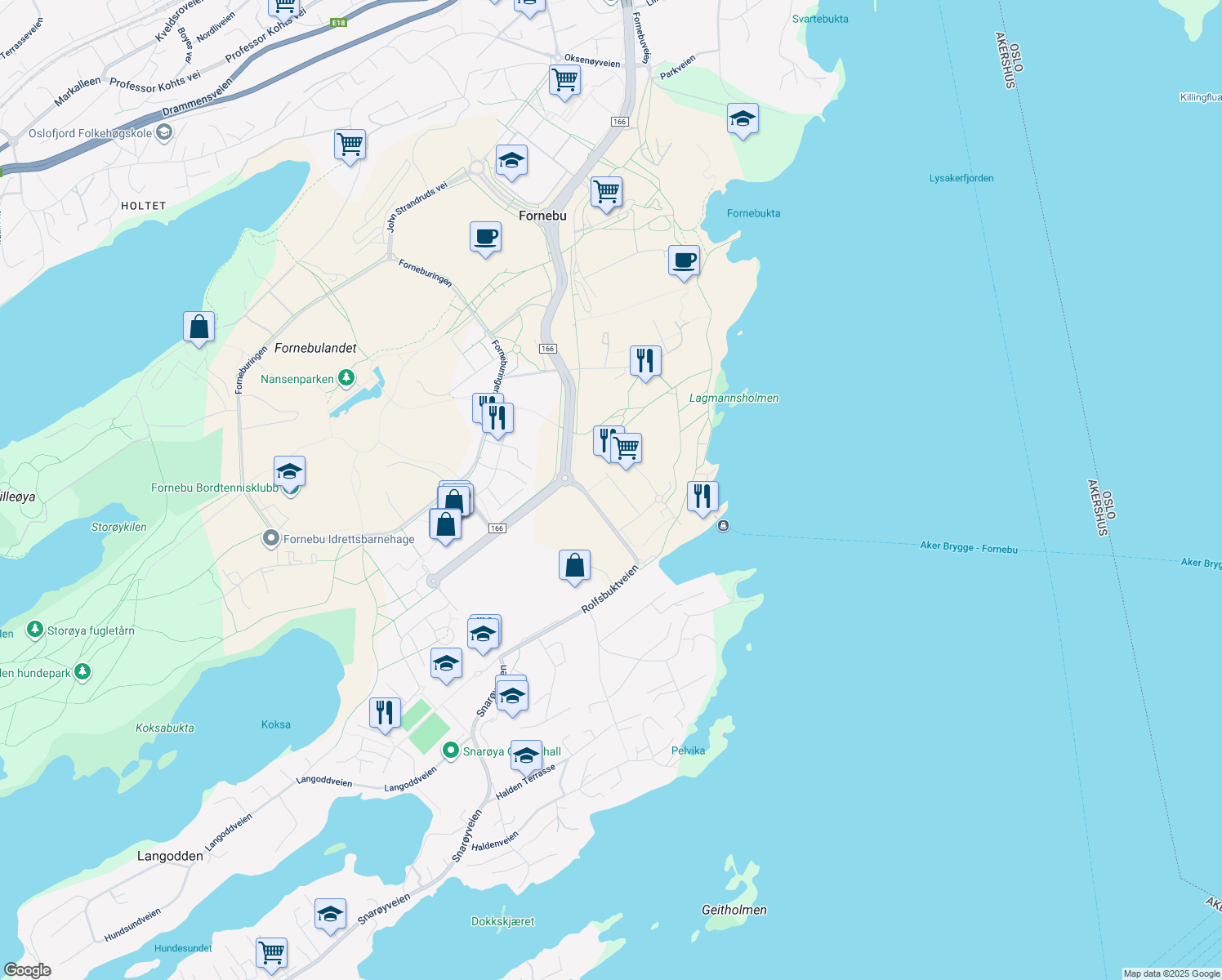 map of restaurants, bars, coffee shops, grocery stores, and more near 4 Rolfsbuktveien in Bærum
