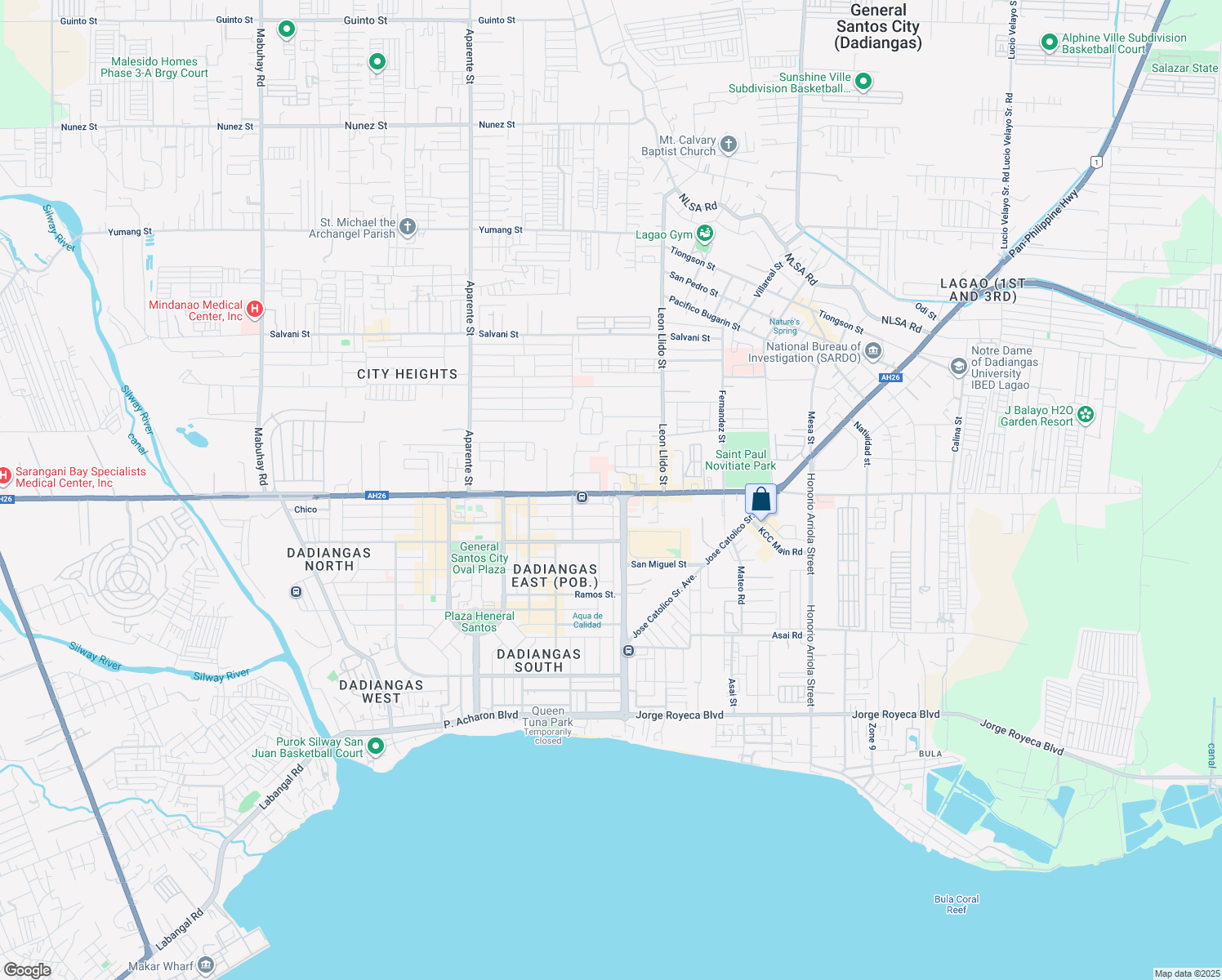 map of restaurants, bars, coffee shops, grocery stores, and more near Santiago Boulevard in General Santos City