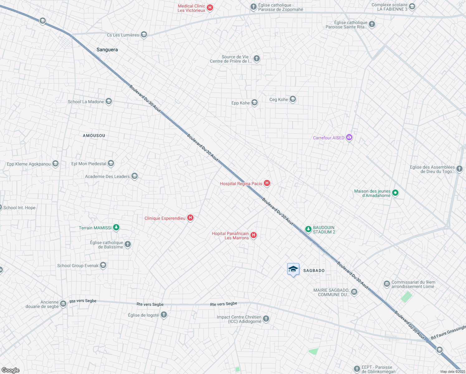 map of restaurants, bars, coffee shops, grocery stores, and more near in Lomé